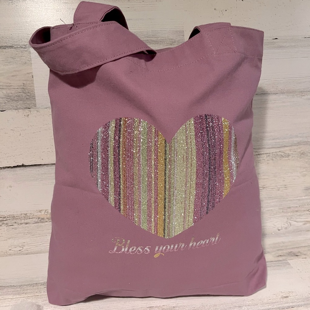 Canvas Solid Tote bag “Bless Your Heart” glitter detail